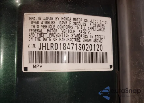 2001 Honda Cr-V Lx z USA, uszkodzony, nr VIN JHLRD18471S020120